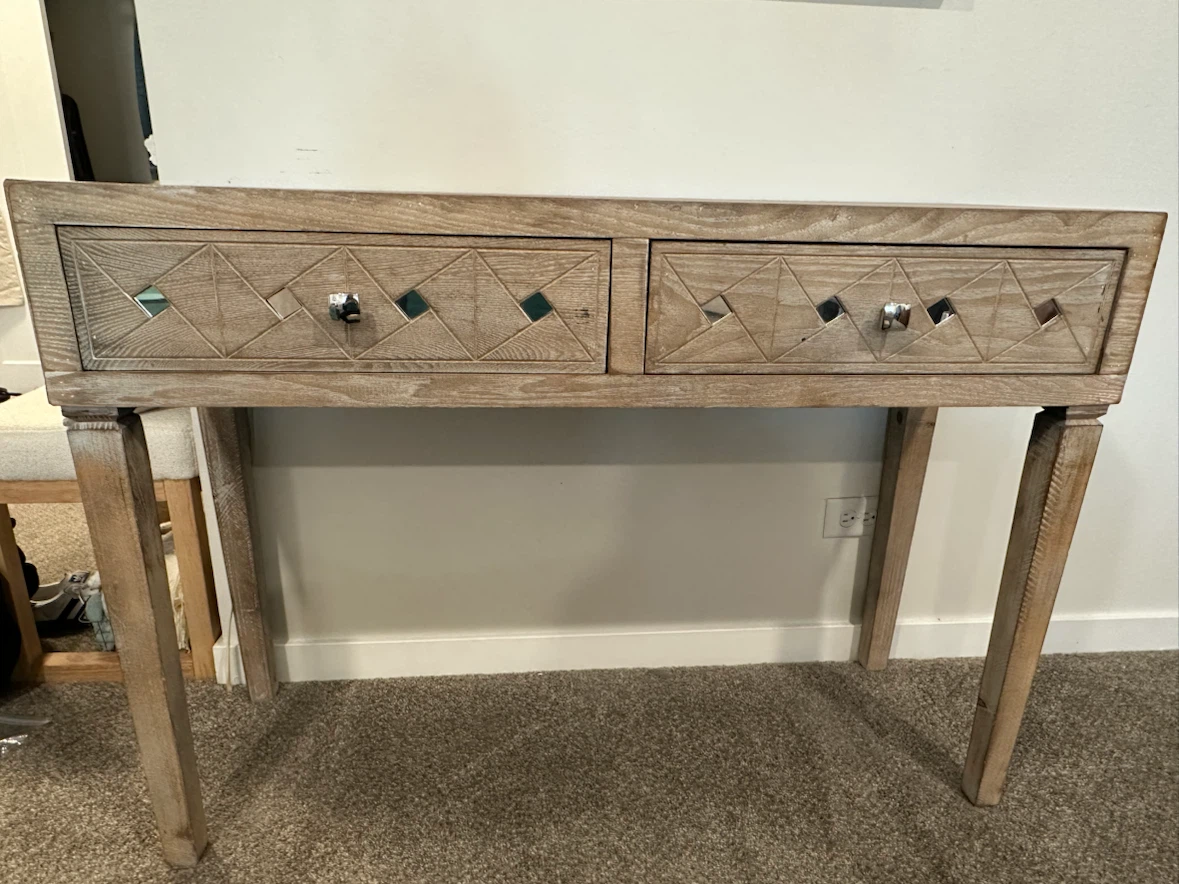 Distressed Wood Console Table with Mirrored Inlays