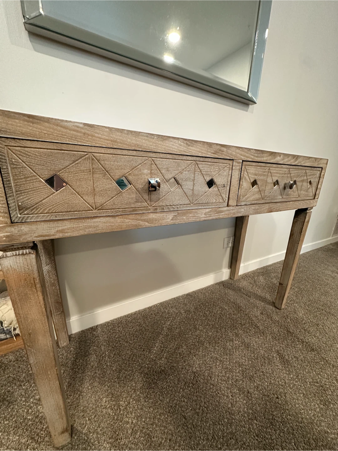 Distressed Wood Console Table with Mirrored Inlays - photo 2