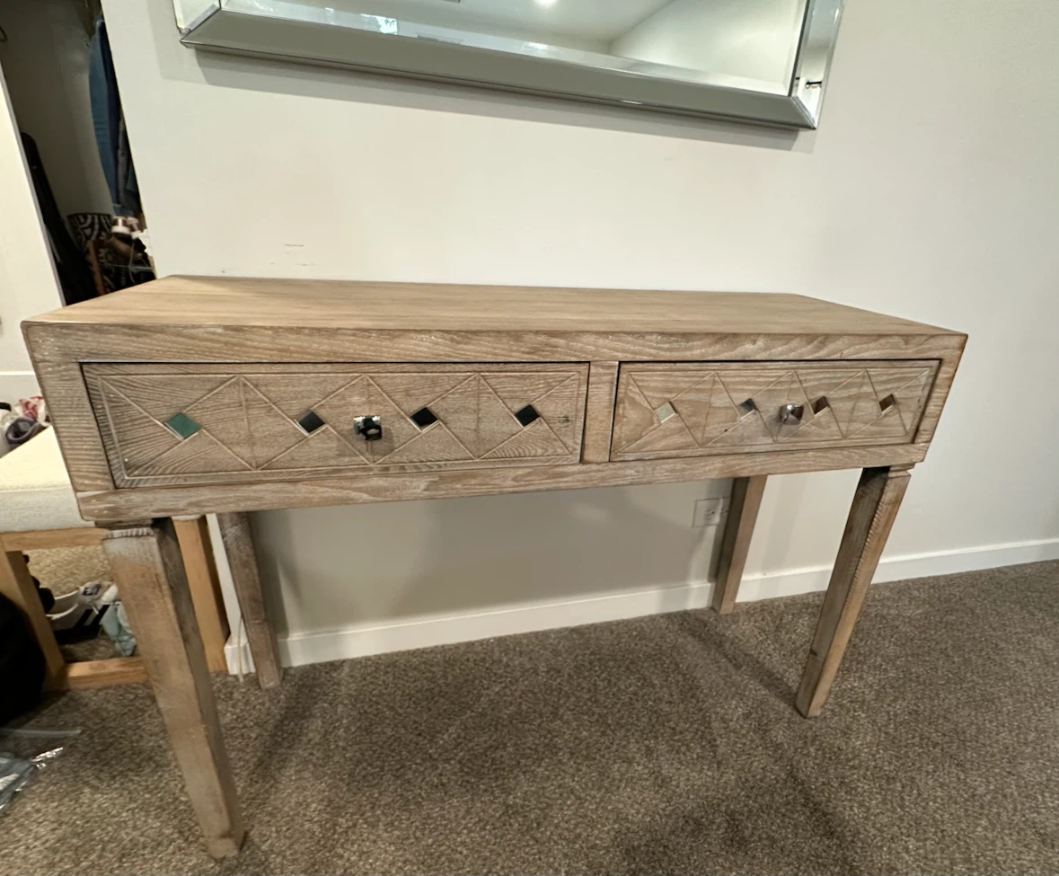 Distressed Wood Console Table with Mirrored Inlays - photo 3