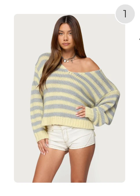 Edikted Oversized Striped Yellow & Grey Off Shoulder Sweater - photo 3