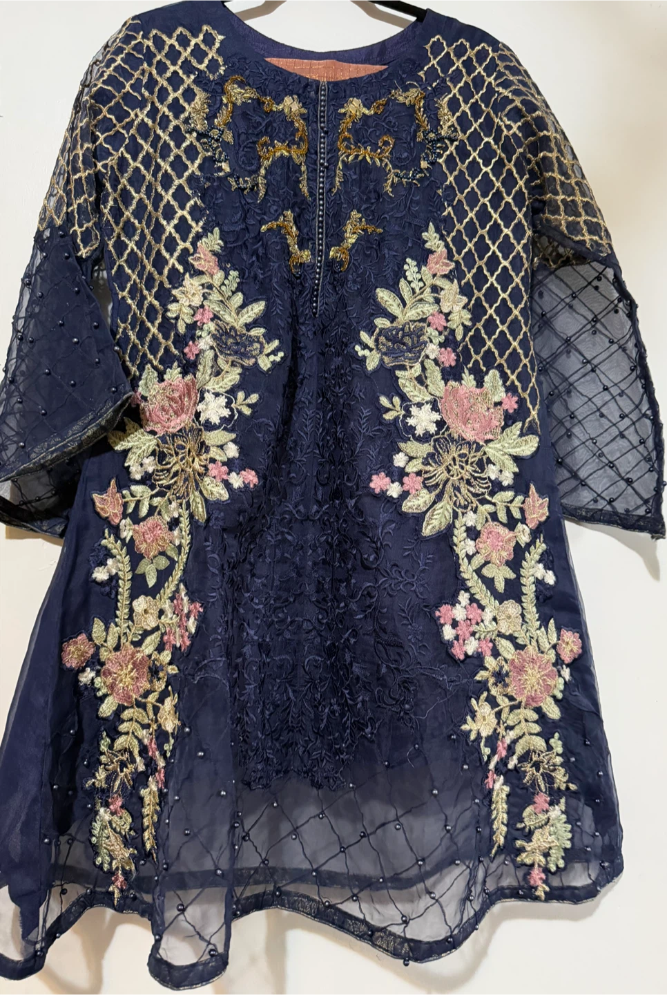 Navy Blue Embroidered Kurti with Dupatta
