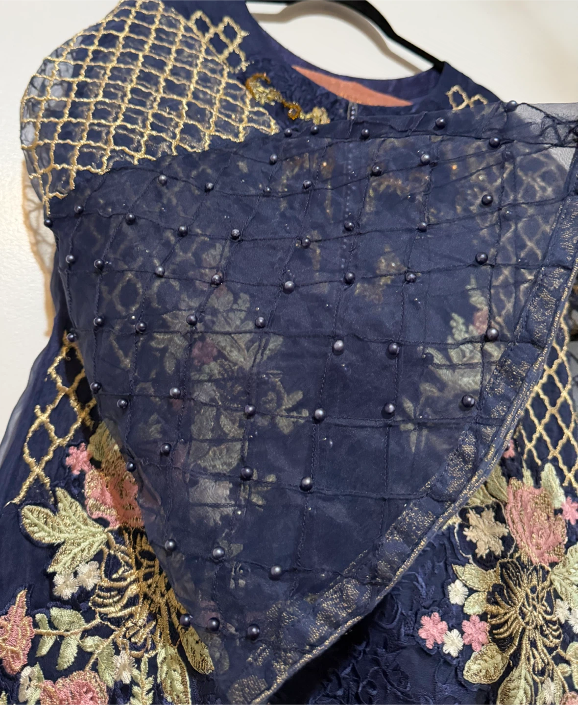 Navy Blue Embroidered Kurti with Dupatta - photo 3