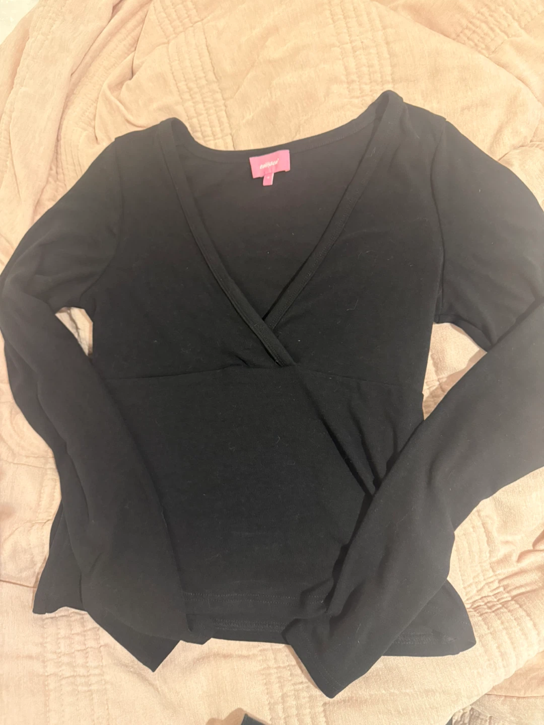 Edikted Black Long Sleeve Crossover V-Neck Top