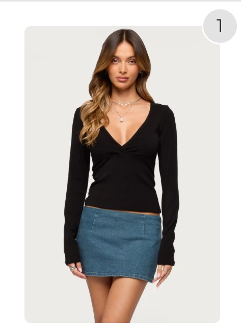 Edikted Black Long Sleeve Crossover V-Neck Top - photo 3