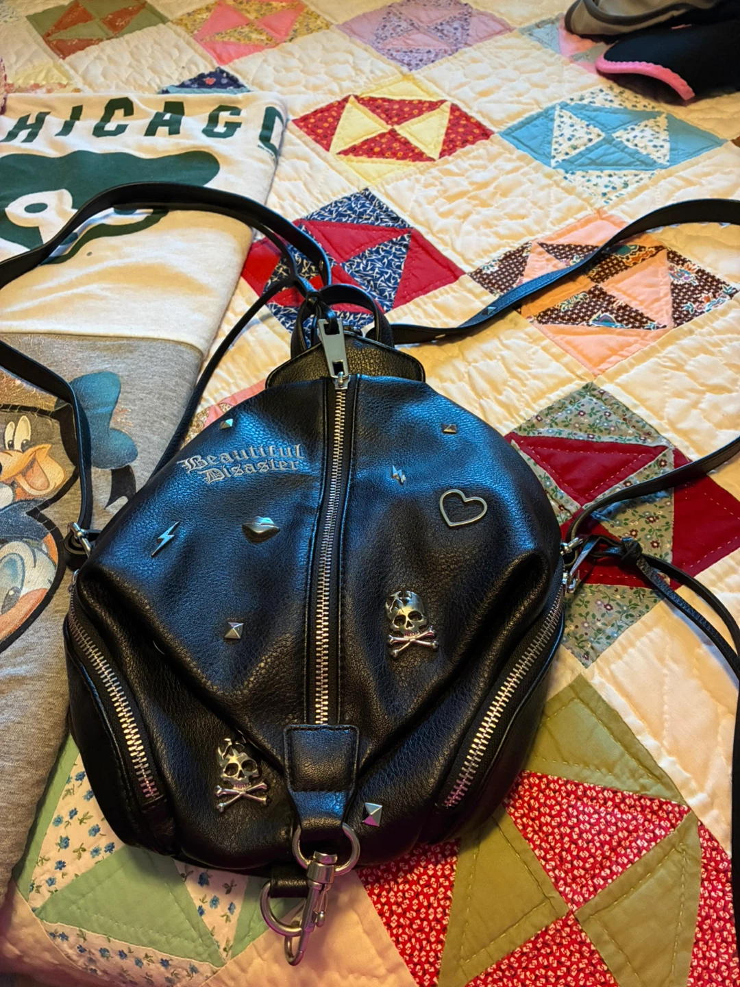 Beautiful Disaster Black Faux Leather Mini Backpack