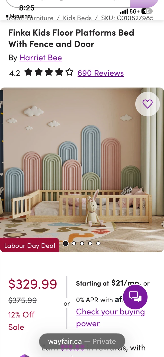 Finka Kids Floor Platforms Bed with Fence and Door
