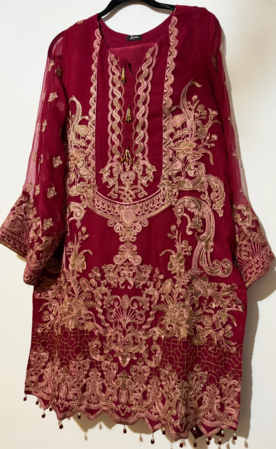 Jazmin Red Embroidered Kameez Shalwar