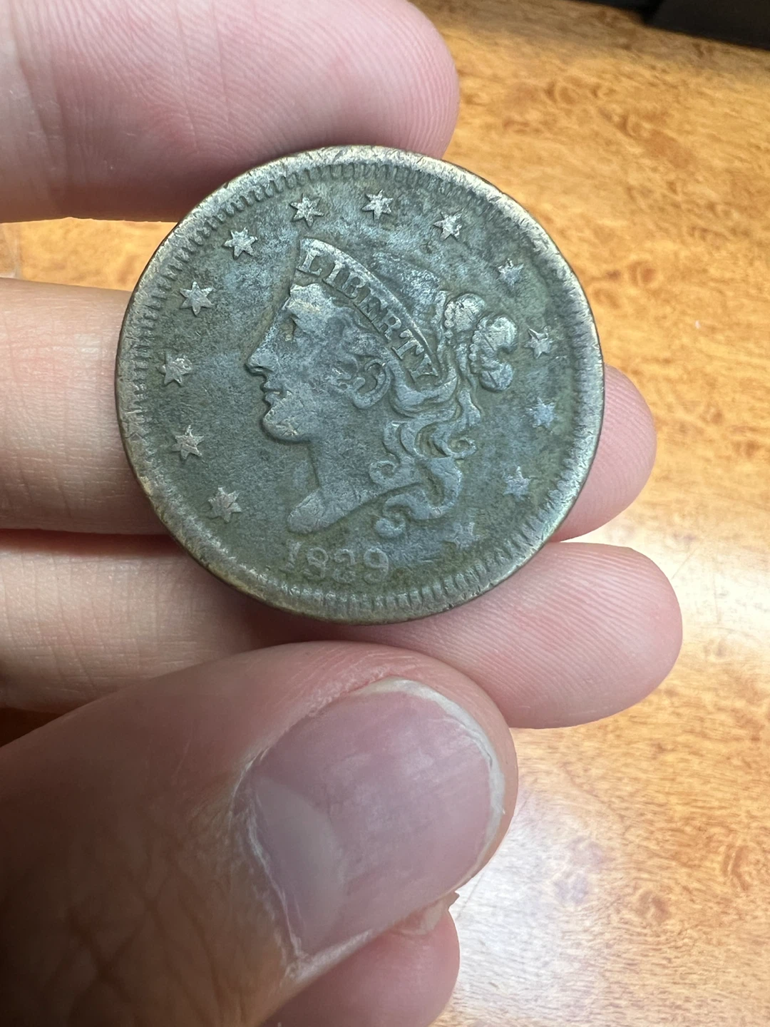 1839 large cent N-3 Vf-30 details
