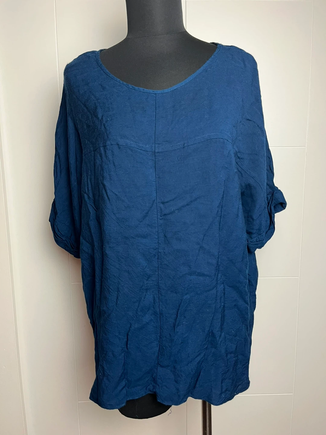 Topshop Blue Linen Blend V-Neck Tunic Top