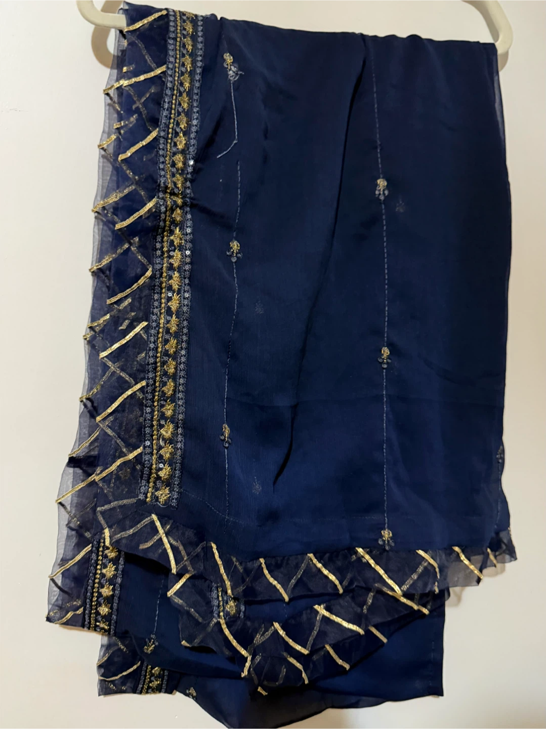 Navy Blue Embroidered Kurti and Pants and dupatta Set - photo 3