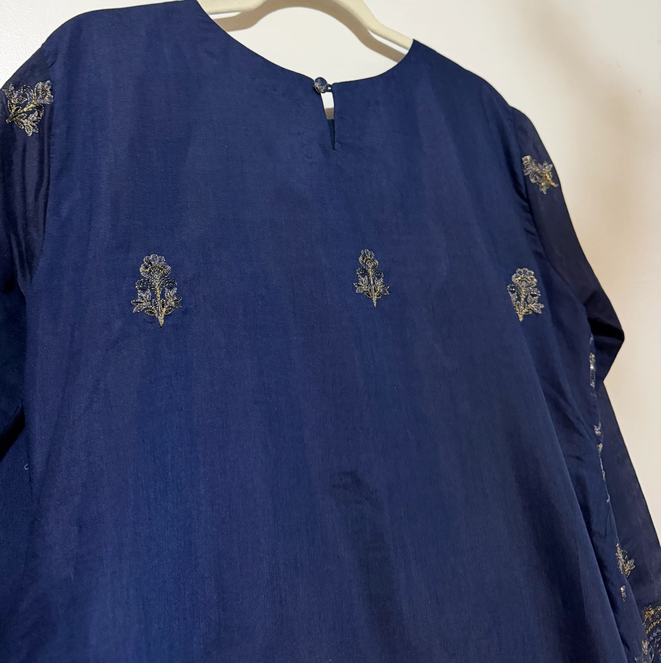 Navy Blue Embroidered Kurti and Pants and dupatta Set - photo 5