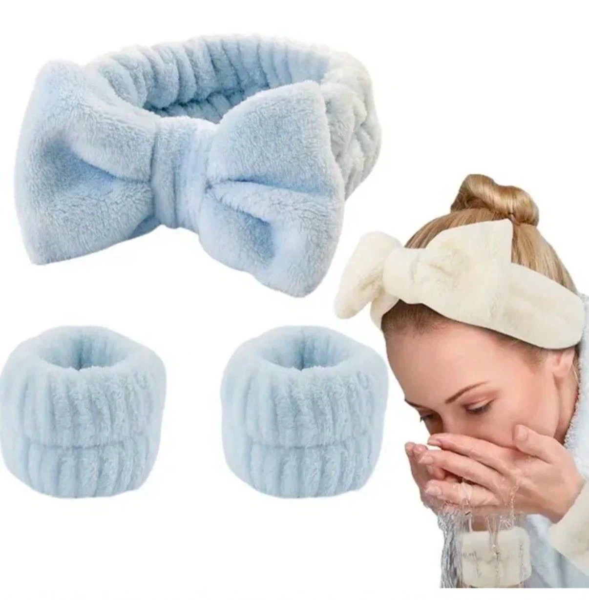 Bow bath headband and wristband set blue - photo 3