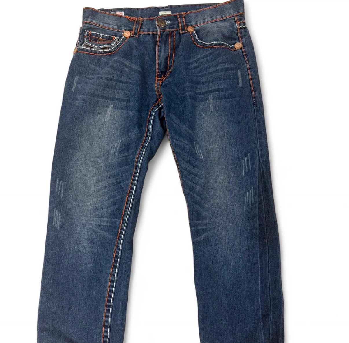 Men’s Straight Leg Dark Wash Jeans with Red Stiching - Size 34