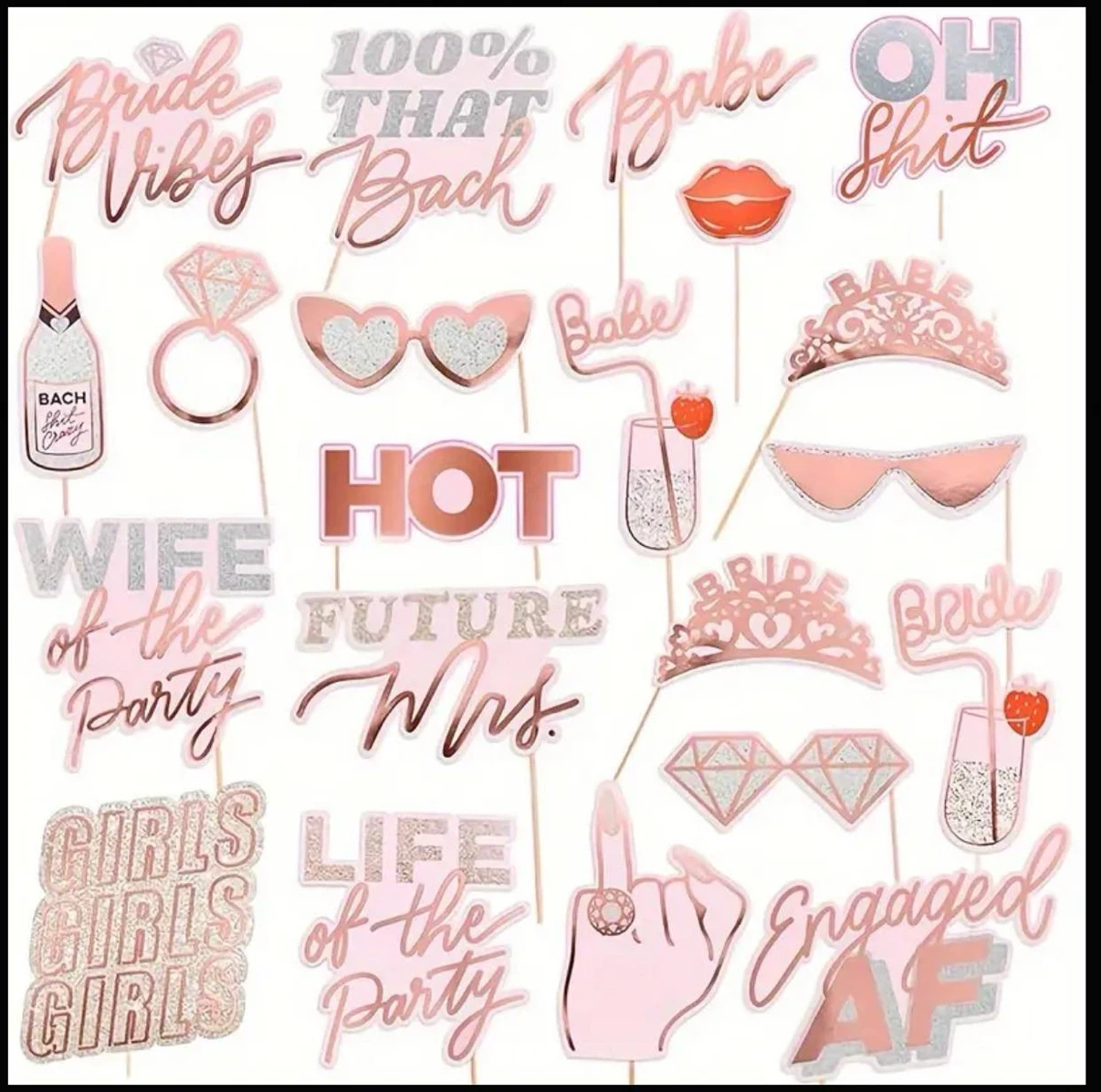 24 Piece Bachelorette Party Photo Booth Props