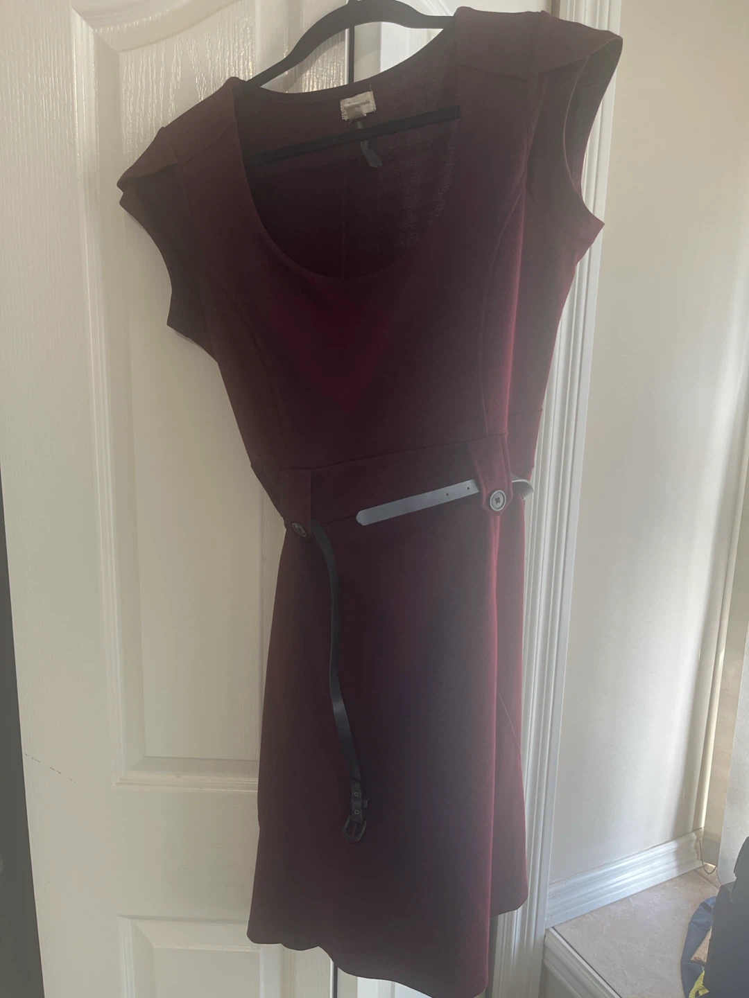 Maroon Cap Sleeve Dress with Belt