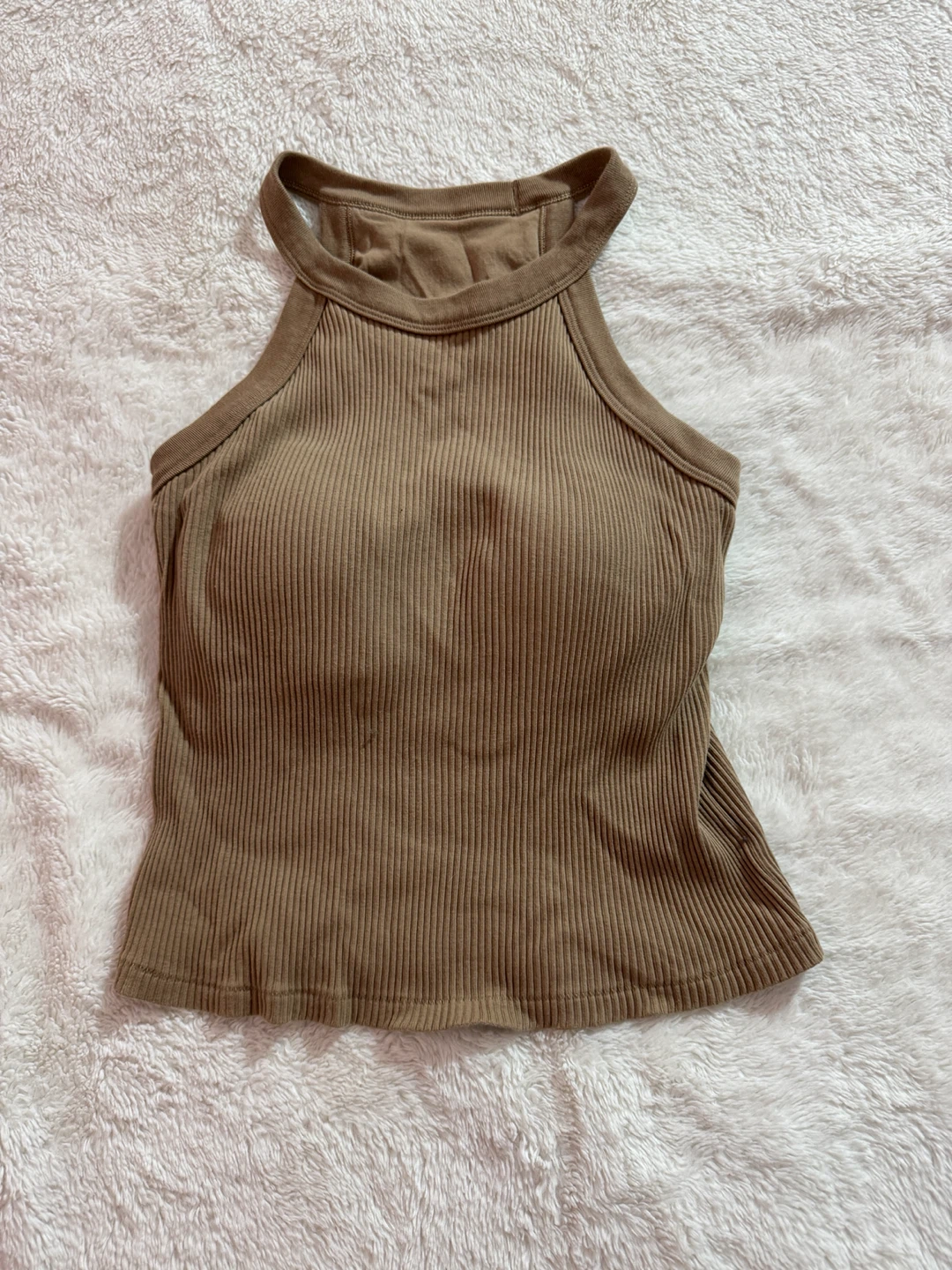 Brown Ribbed Halter Tank Top