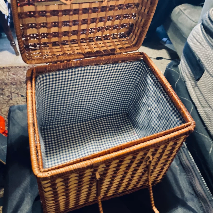 Wicker Picnic Basket with Gingham Liner