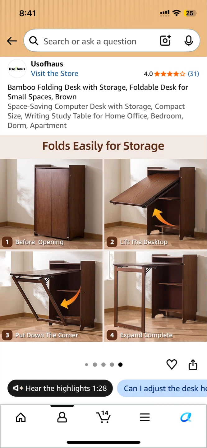 Folding desk with shelf - photo 3