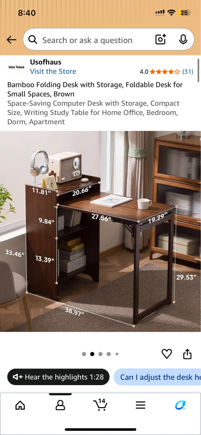 Folding desk with shelf - photo 4