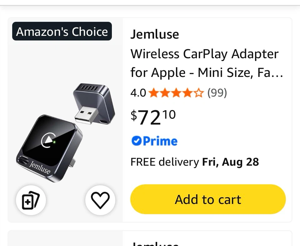 Jemluse Wireless CarPlay Adapter for Apple - Mini Size