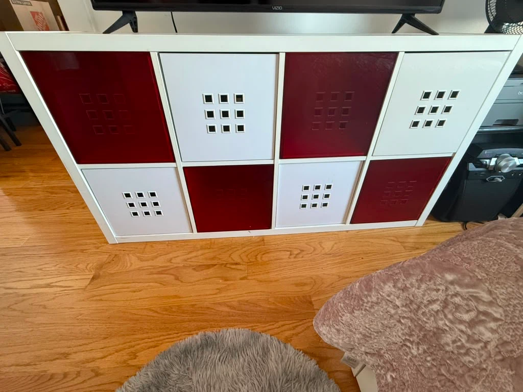 IKEA KALLAX 4x2 Unit with Red and White Inserts - photo 2