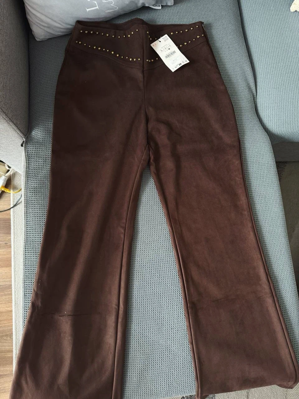 Dark brown studded flared pants Zara, size L - photo 2