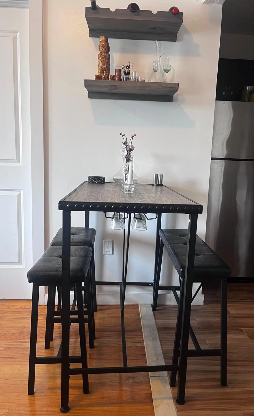 Industrial Style Bar Table Set with 2 Benches