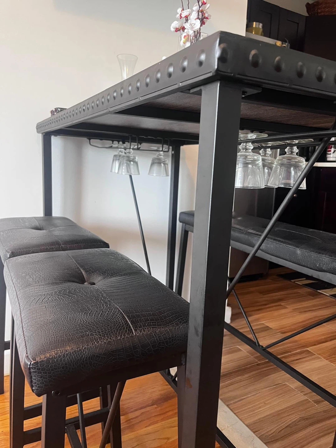 Industrial Style Bar Table Set with 2 Benches - photo 2