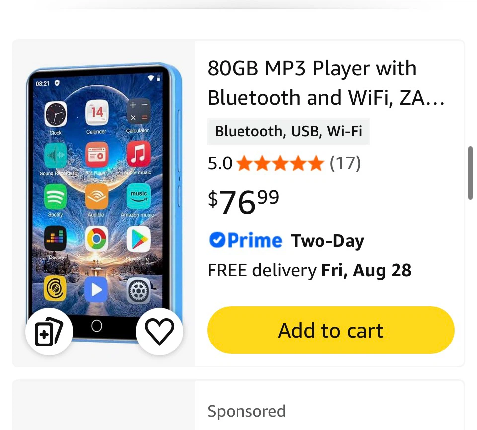 ZAQE 80GB MP3 Player with Bluetooth, WiFi, Android