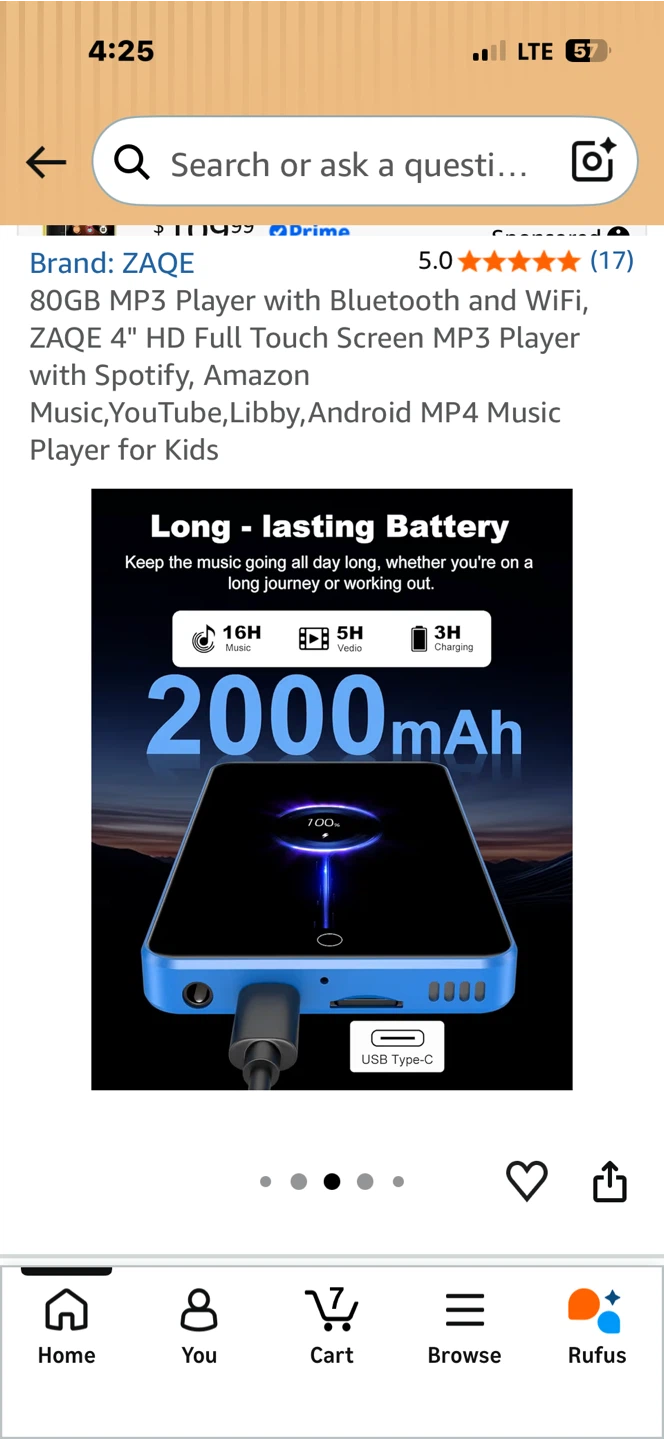 ZAQE 80GB MP3 Player with Bluetooth, WiFi, Android - photo 4