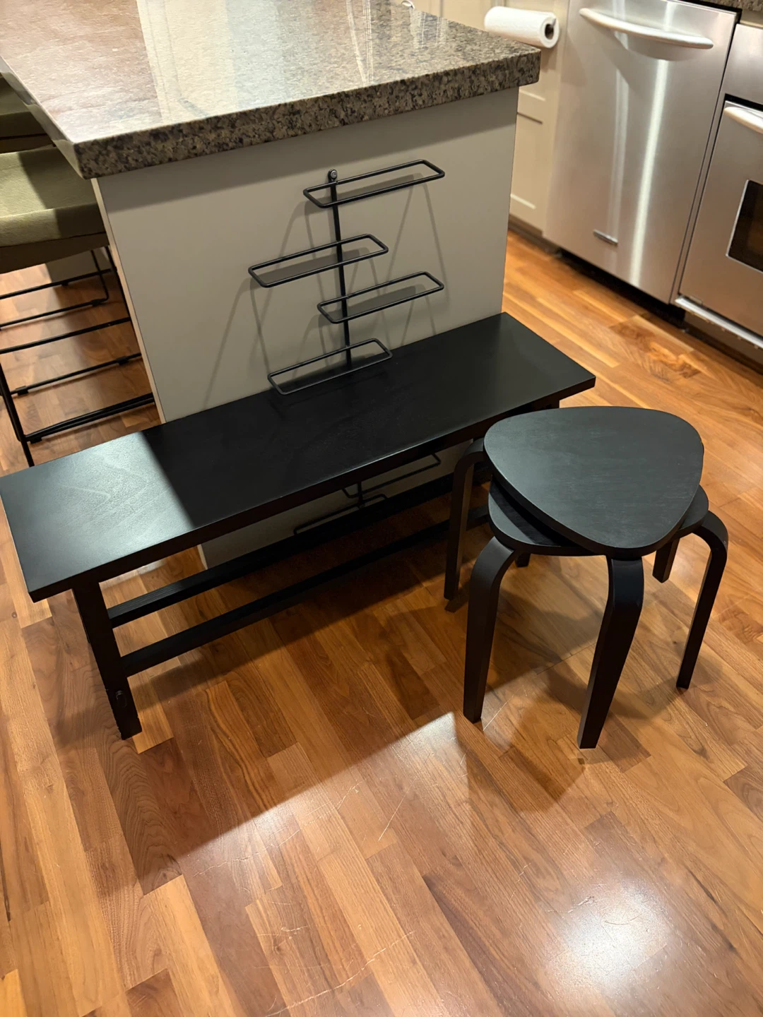 IKEA Black Wooden Bench and Stool Set