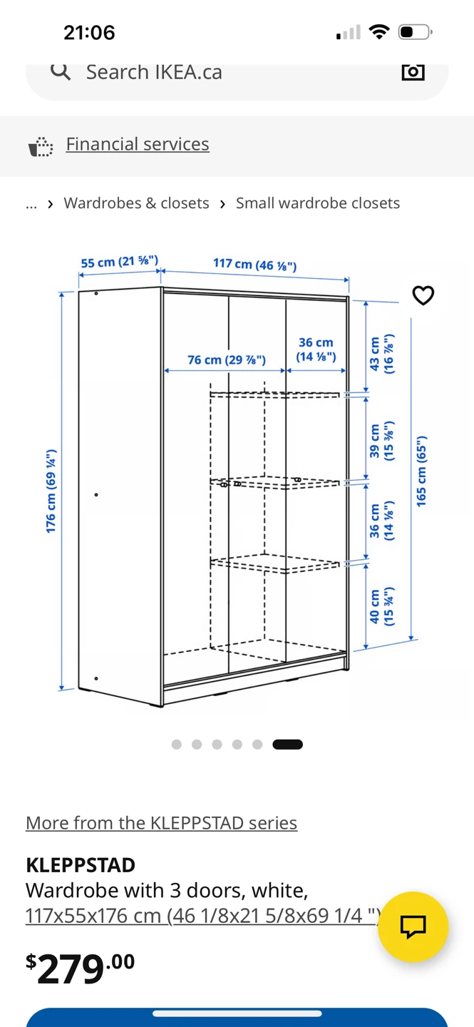 IKEA KLEPPSTAD Wardrobe with 3 doors, white - photo 5