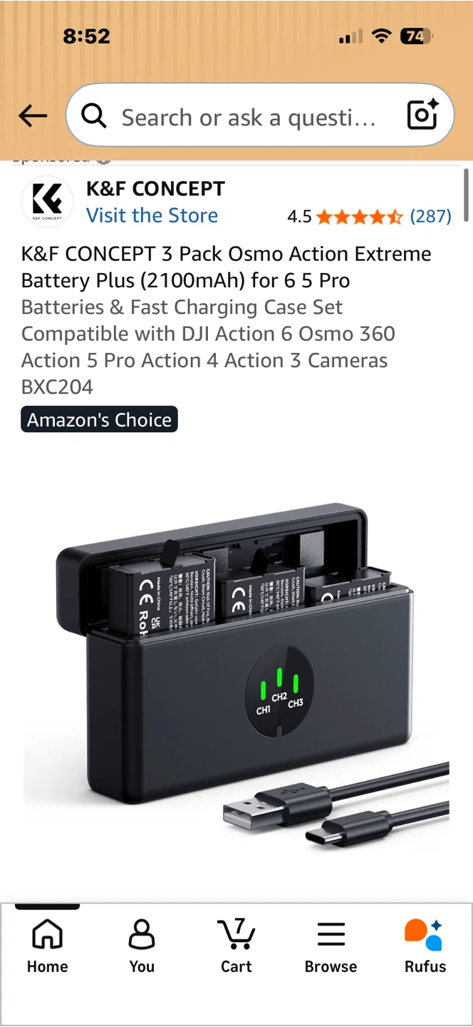 K&F CONCEPT 3 Pack Osmo Action Batteries & Charger - photo 2