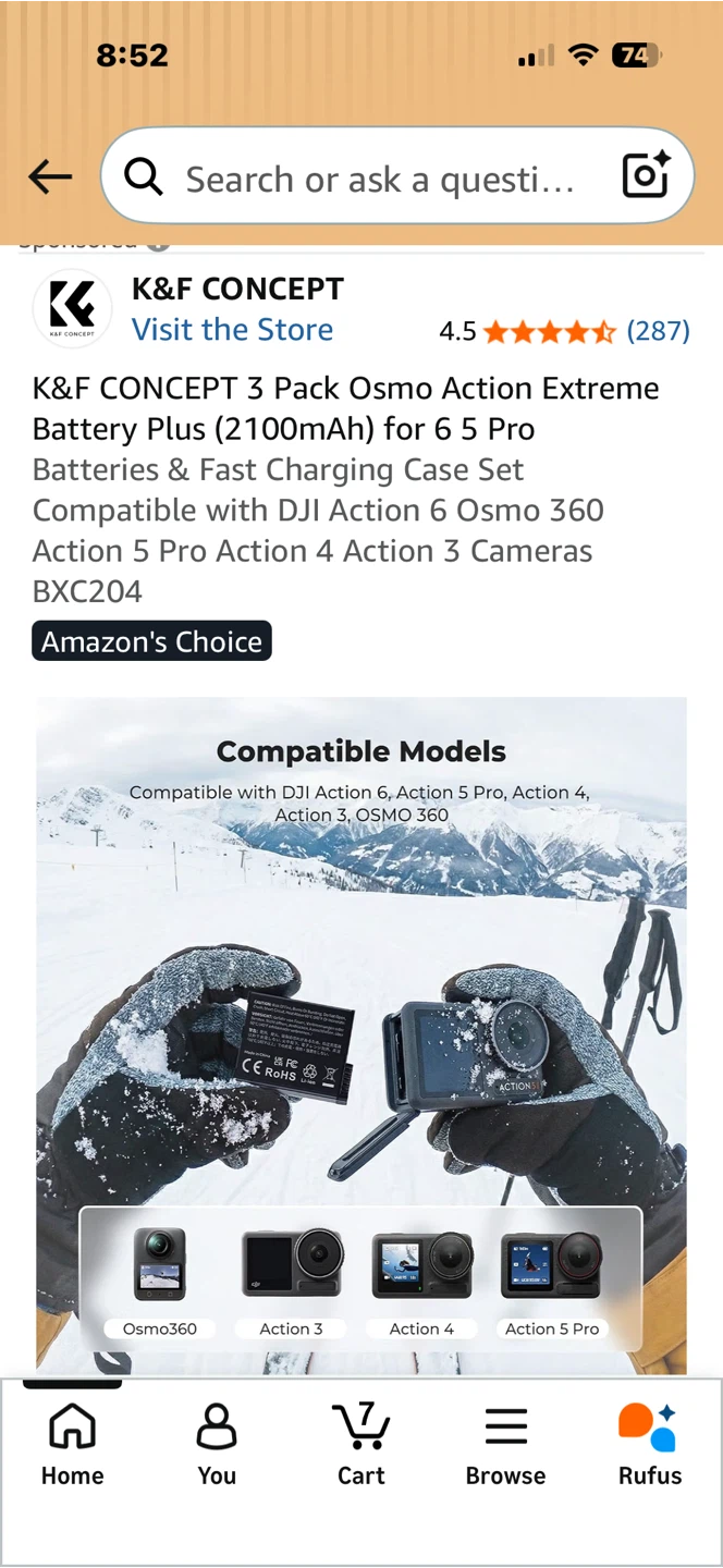 K&F CONCEPT 3 Pack Osmo Action Batteries & Charger - photo 3