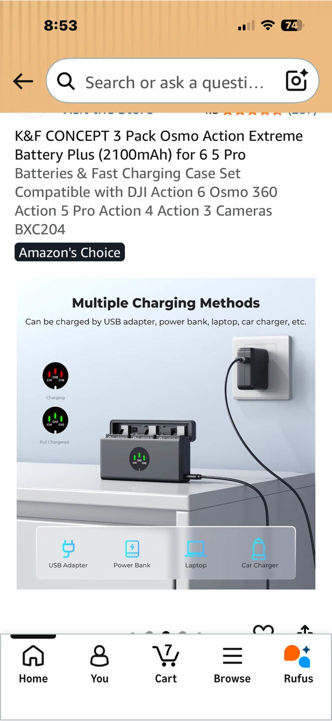 K&F CONCEPT 3 Pack Osmo Action Batteries & Charger - photo 5