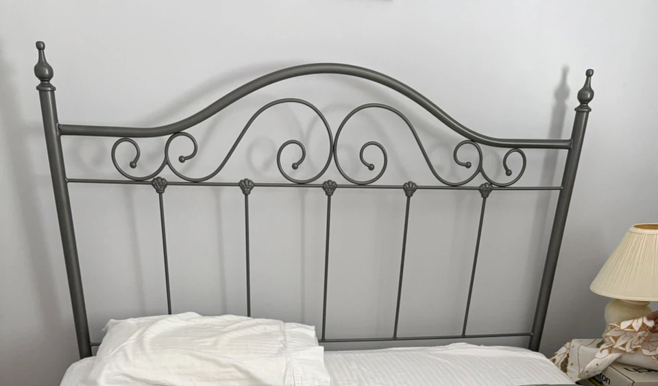 Grey Metal scrol headboard