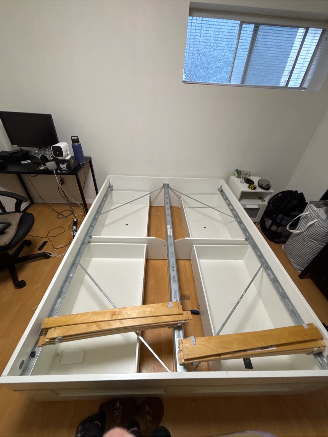 White Queen Bed Frame with Storage Drawers