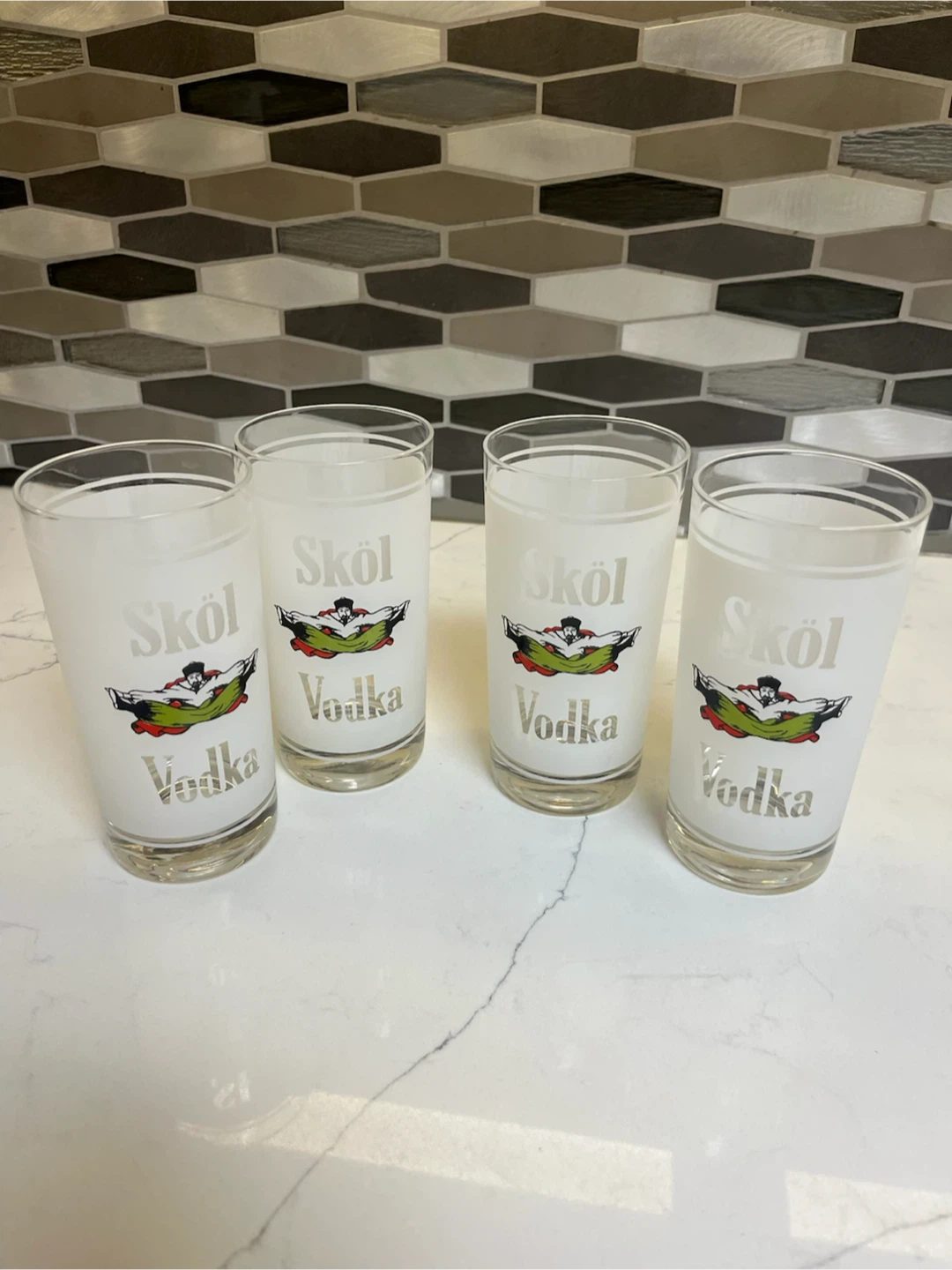 Set of 4 Skol Vodka Frosted Glasses