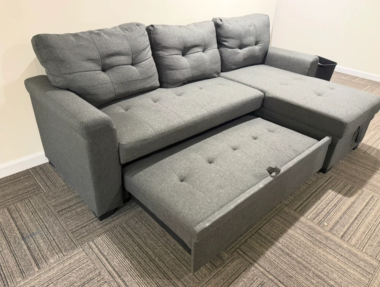 Dark Gray Linen Blend L-Shaped Sectional Sofa Bed