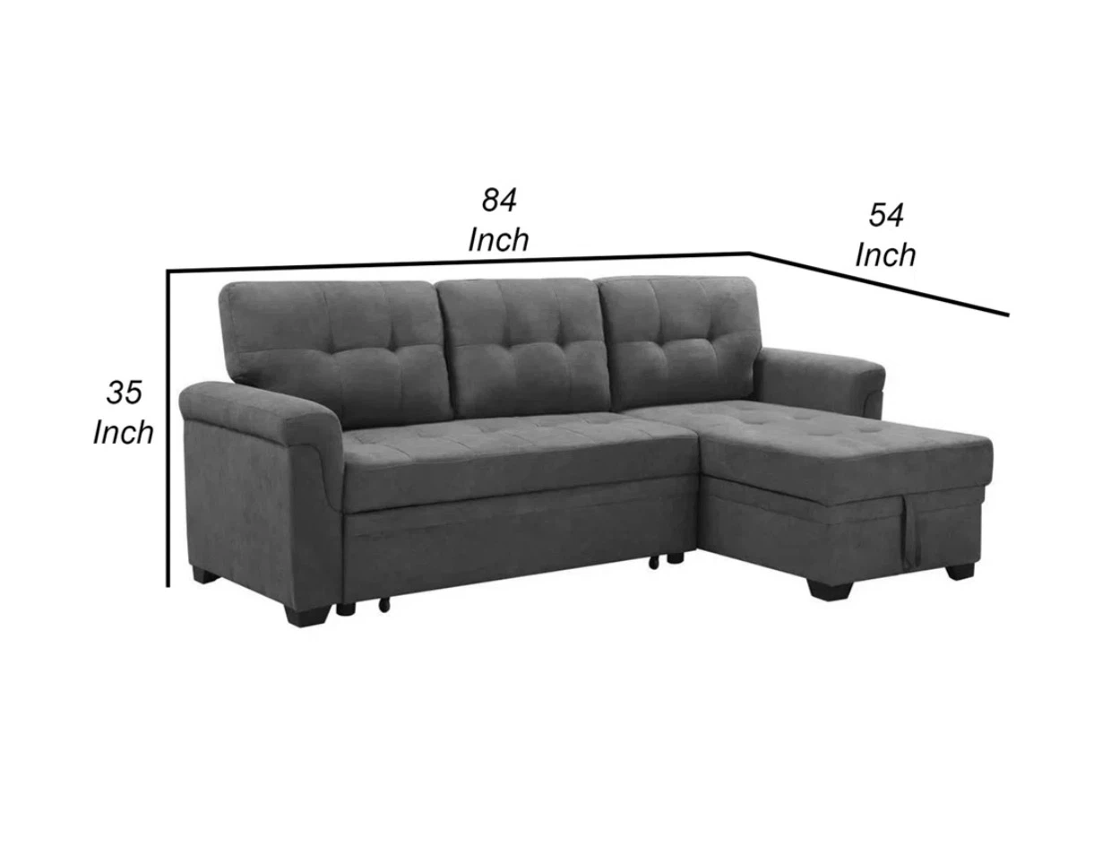 Dark Gray Linen Blend L-Shaped Sectional Sofa Bed - photo 2