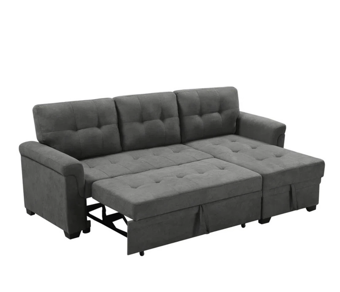 Dark Gray Linen Blend L-Shaped Sectional Sofa Bed - photo 3