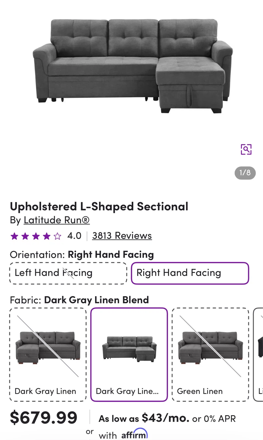 Dark Gray Linen Blend L-Shaped Sectional Sofa Bed - photo 4