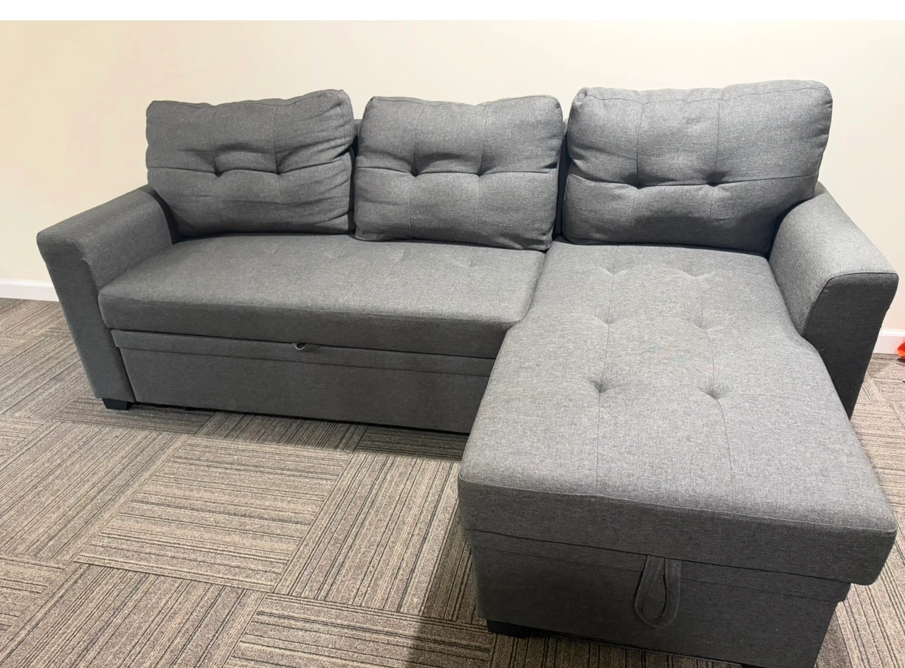 Dark Gray Linen Blend L-Shaped Sectional Sofa Bed - photo 5