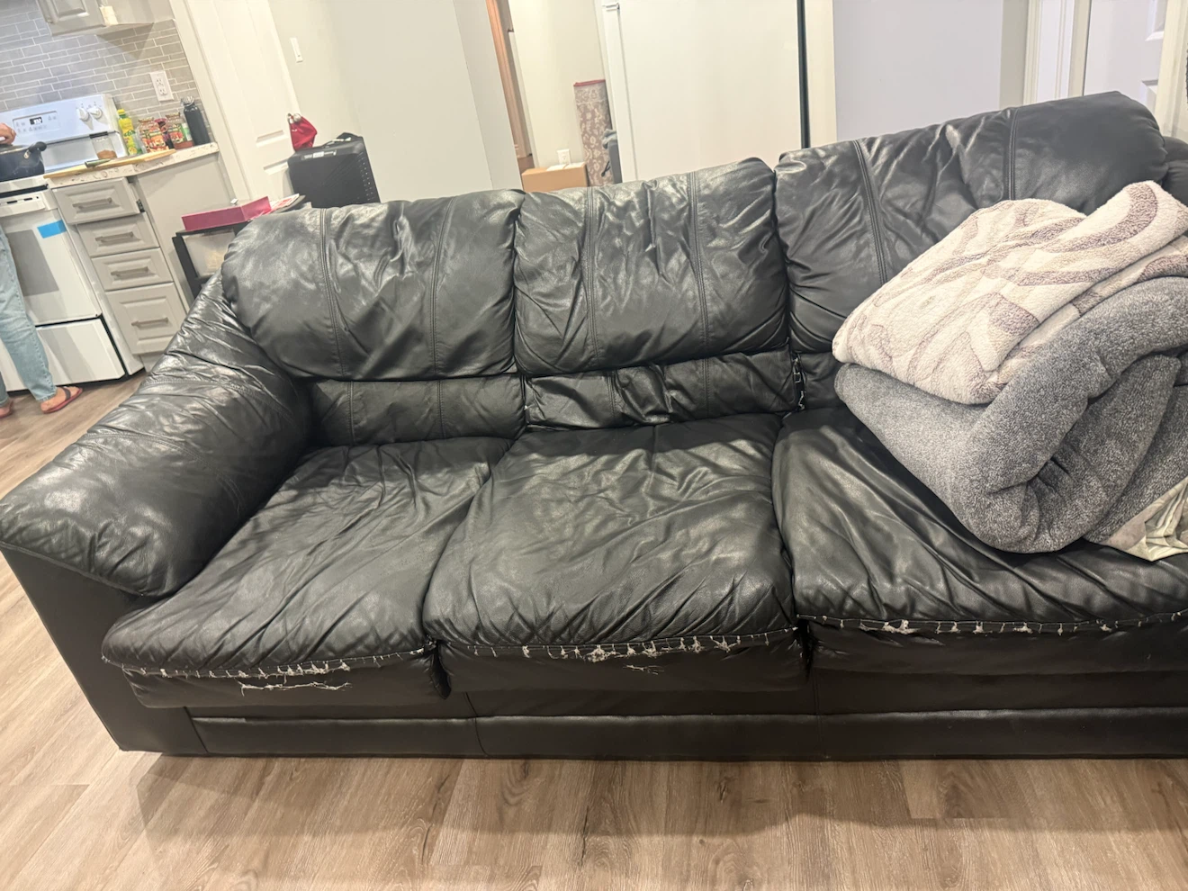Black Faux Leather Sofa - photo 2