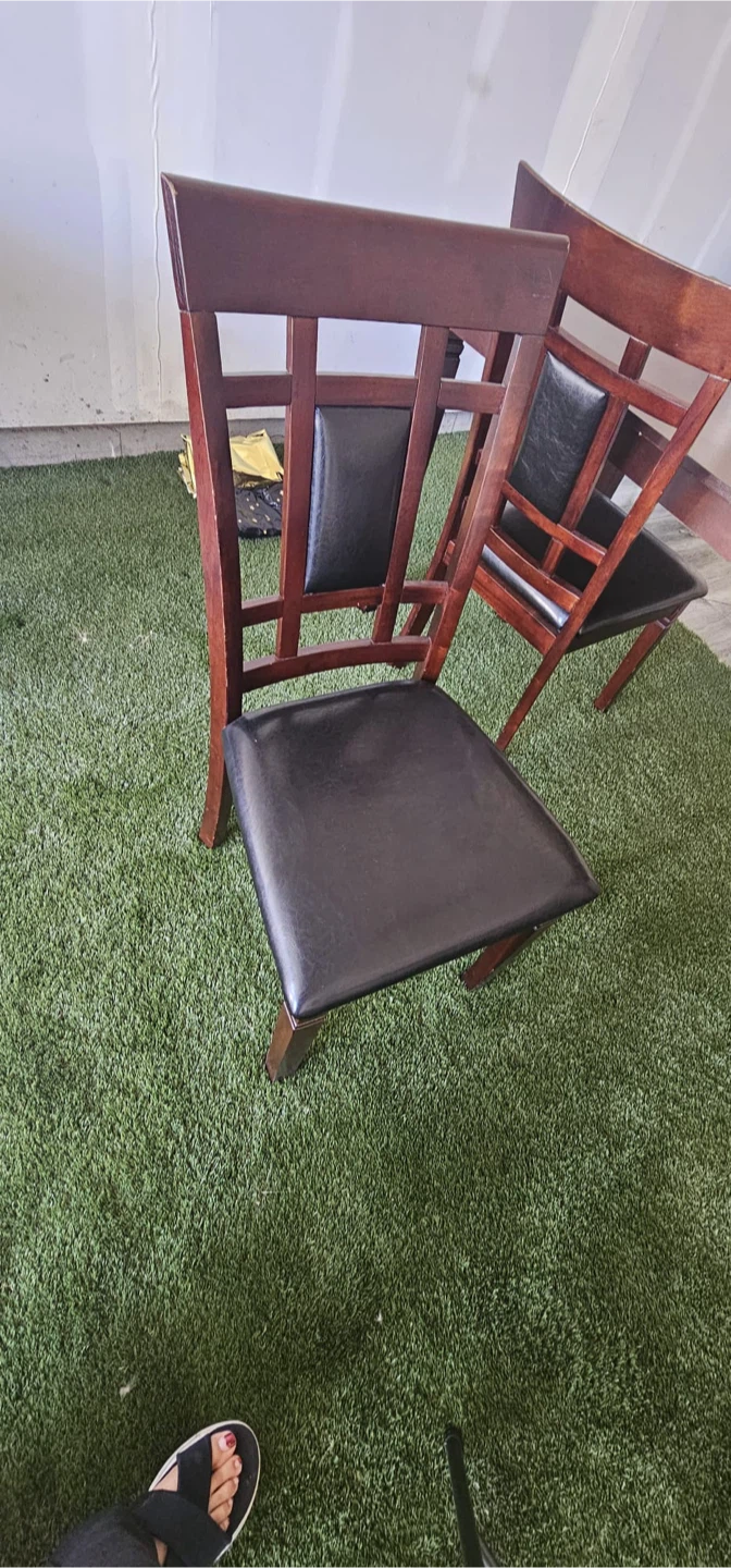 Wooden Dining Chairs with Faux Leather Seat - Set of 4 - photo 2