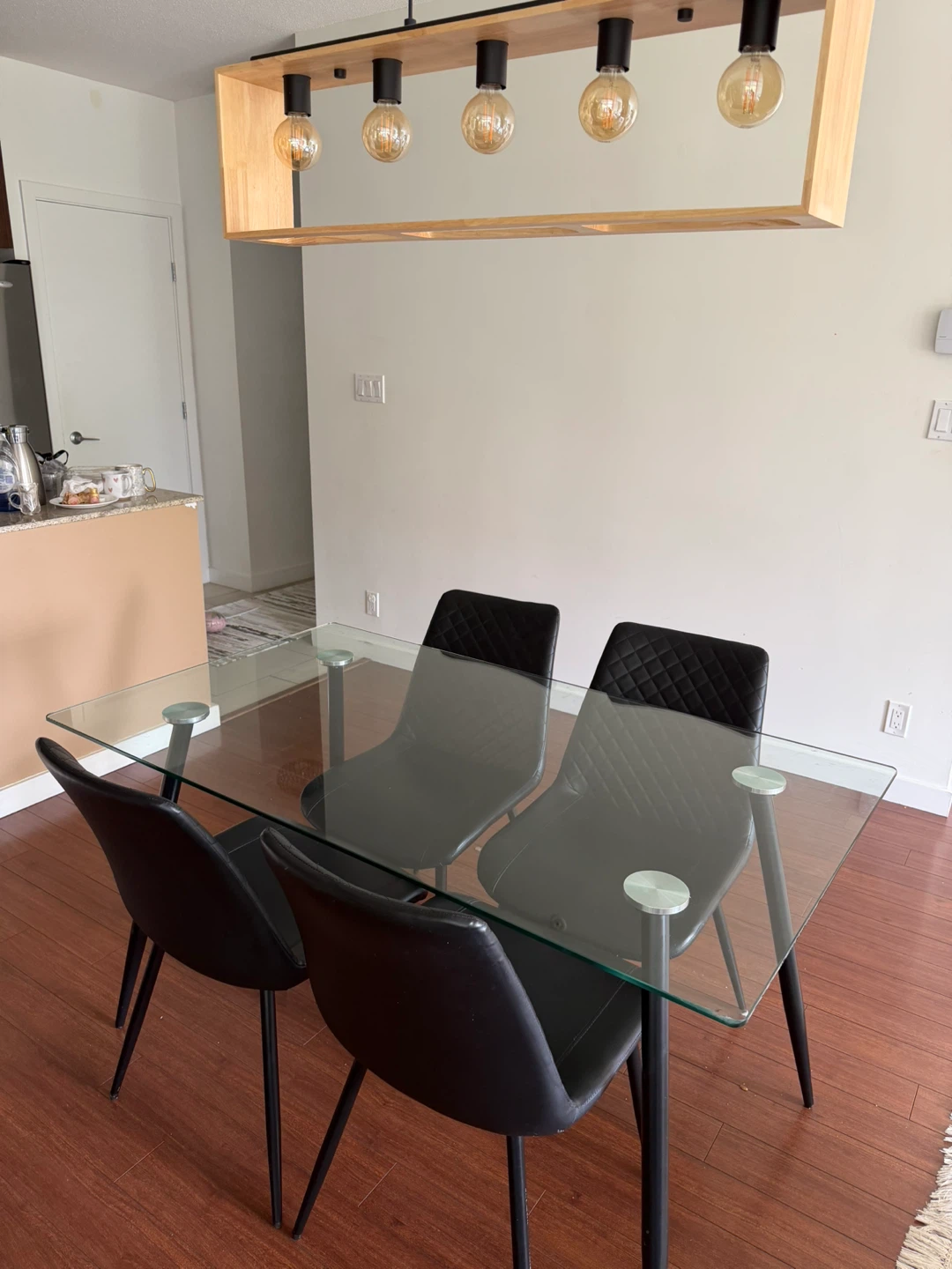 Glass Dining Table with 4 Black Chairs - photo 2