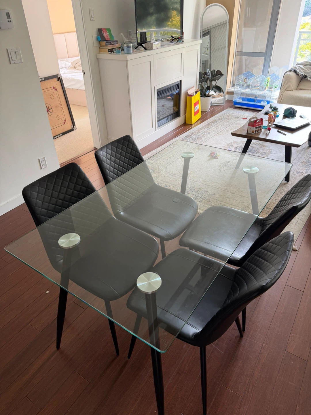 Glass Dining Table with 4 Black Chairs - photo 4