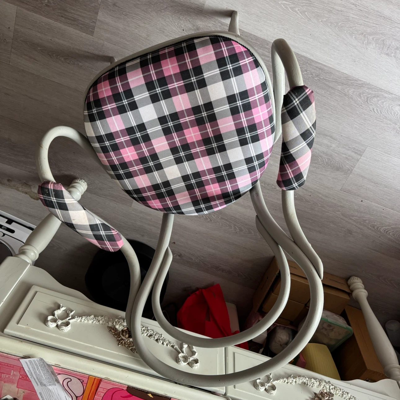 Pink Plaid Accent Chair and Ottoman Set - photo 5
