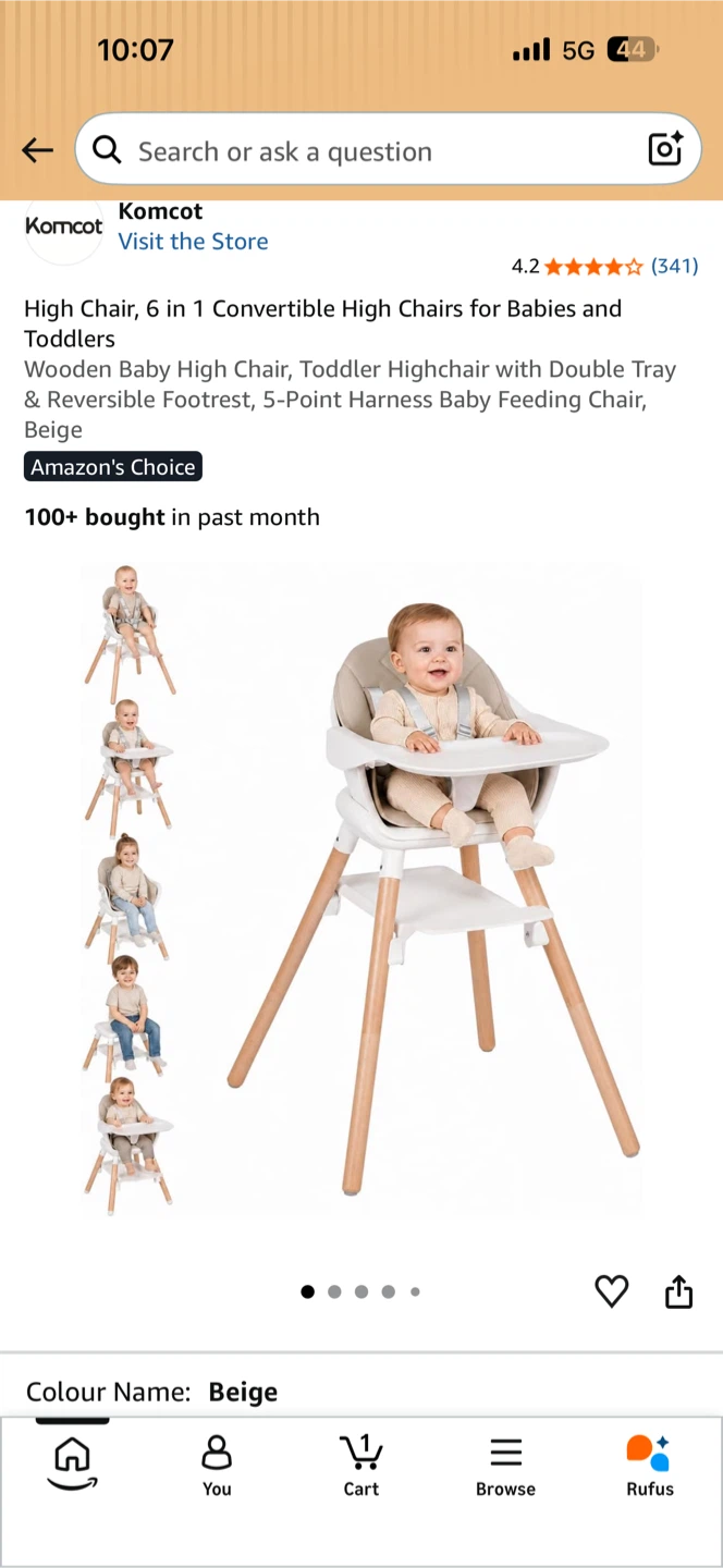 Komcot 6-in-1 Convertible High Chair - Beige