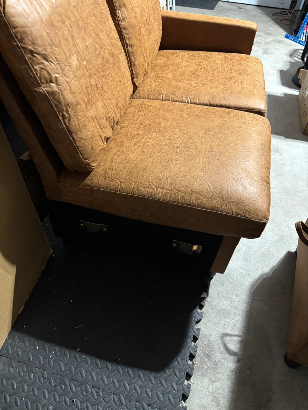 Brown Faux Leather Loveseat with Storage Ottoman - photo 3